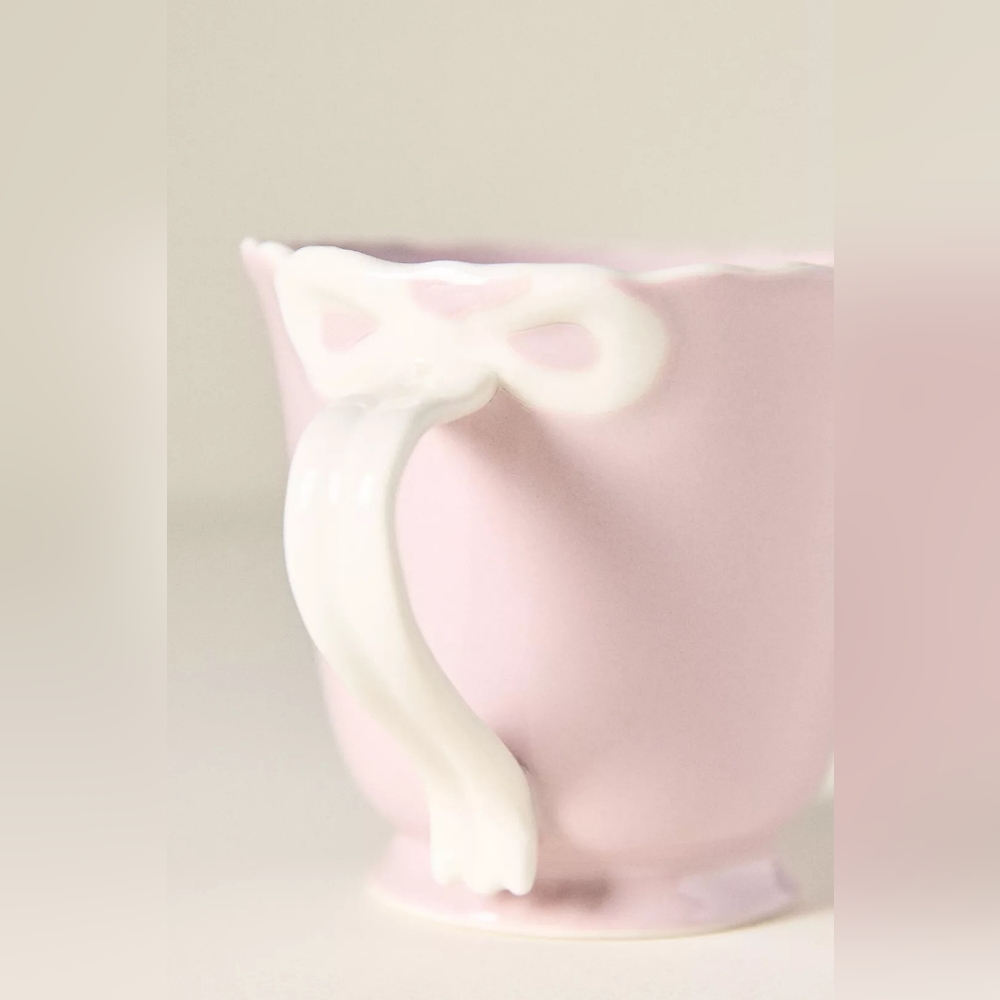 Anthropologie Benedita Bow Stoneware Mug Pink